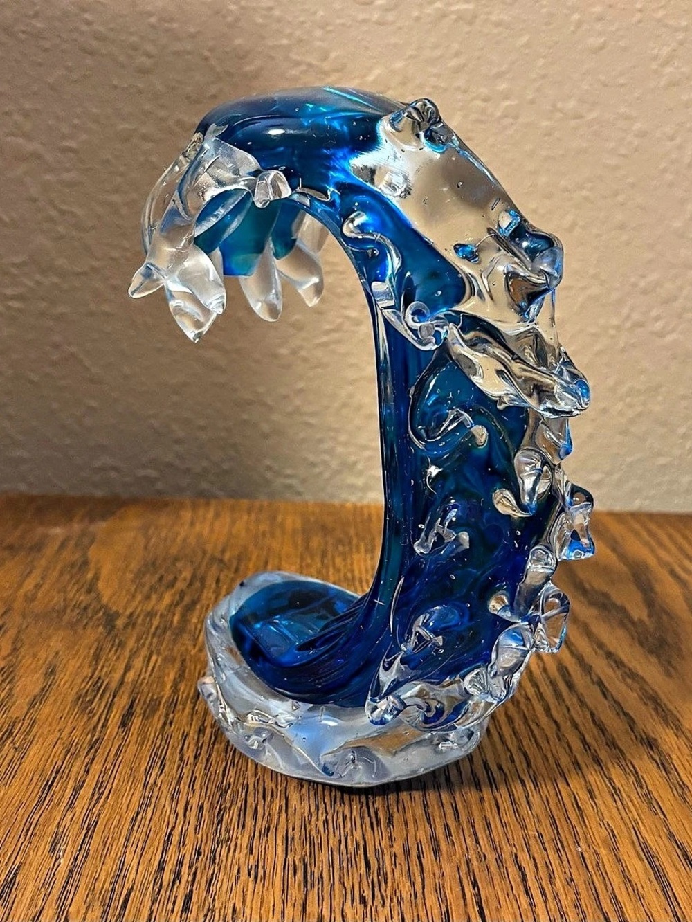 Blue & Clear Glass Wave Sculpture